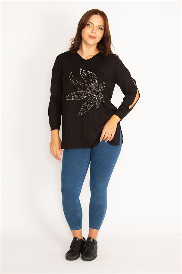 Kadın Bordo Kol Dekolteli Taş Detaylı Bluz 65N34764