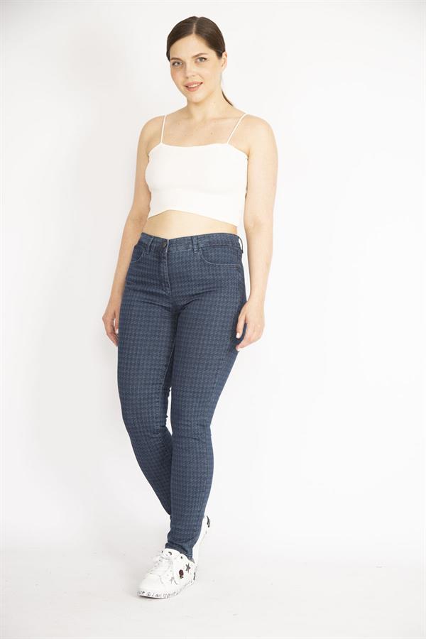 PANTALON FEMME BLEU MARINE À MOTIF HOUGHFOOT 5 POCHES EN LYCRA