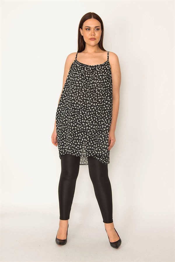 Kadın Renkli Desenli Şifon Kumaş Askılı Katlı Tunik 65N32041