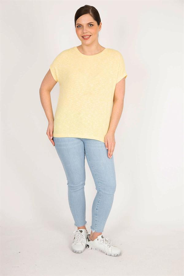 Kadın Sarı Büyük Beden Bisiklet Yakalı Düşük Kollu Bluz
