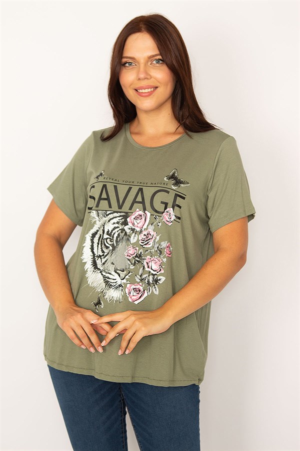 Kadın Haki Dijital Baskılı Rahat Kesim Tunik 65N34199