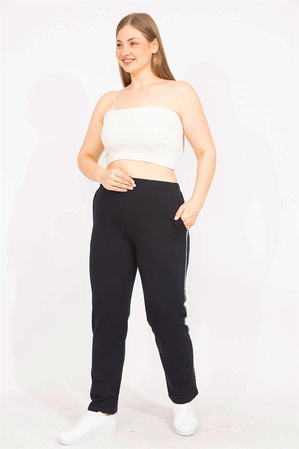 Kadın Lacivert Büyük Beden Biye Detaylı Spor Pantolon 65N35627