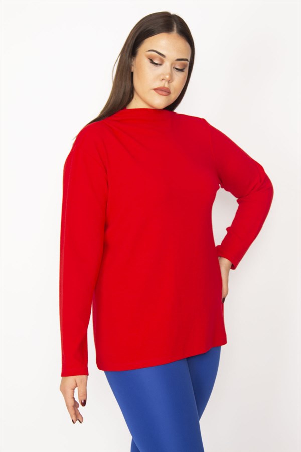 Kadın Kırmızı Dik Yakalı Bluz 65N29469