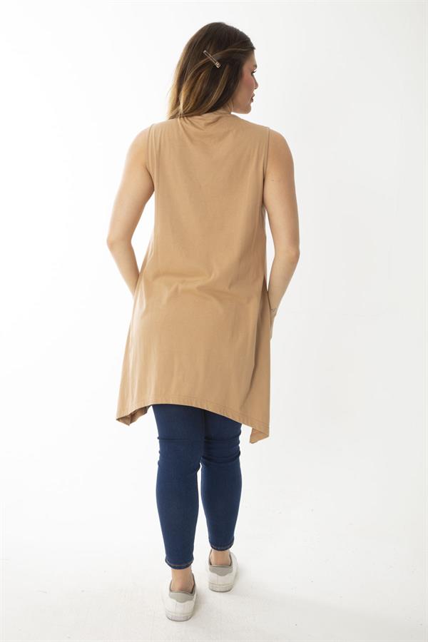 Kadın Büyük Beden Somon V Yakalı Uzun Kolsuz Bluz 65N36920