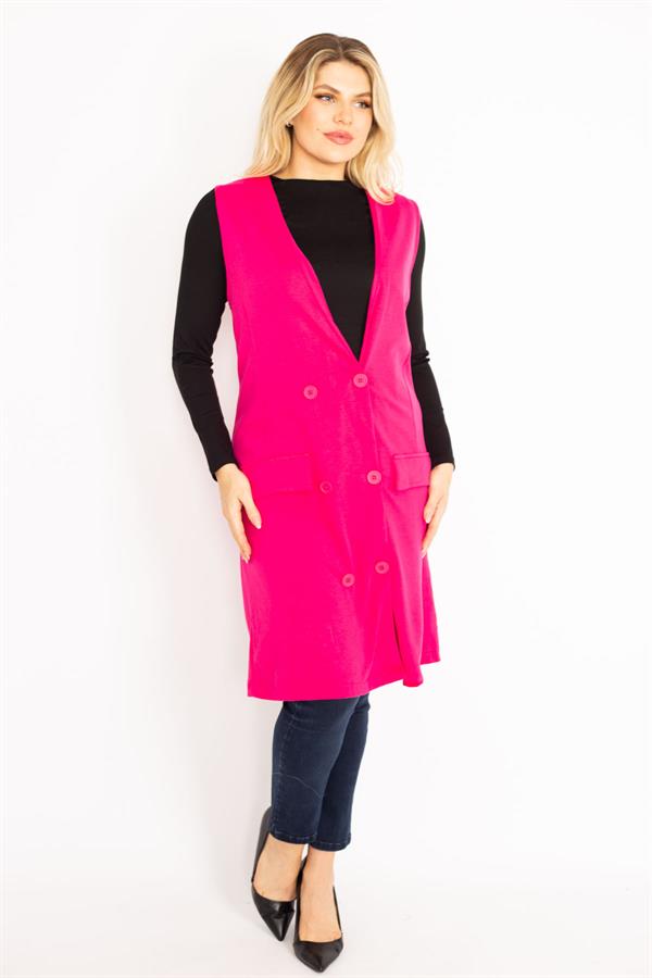 Kadın Fujya Ön Düğmeli Uzun Yelek 65N35012