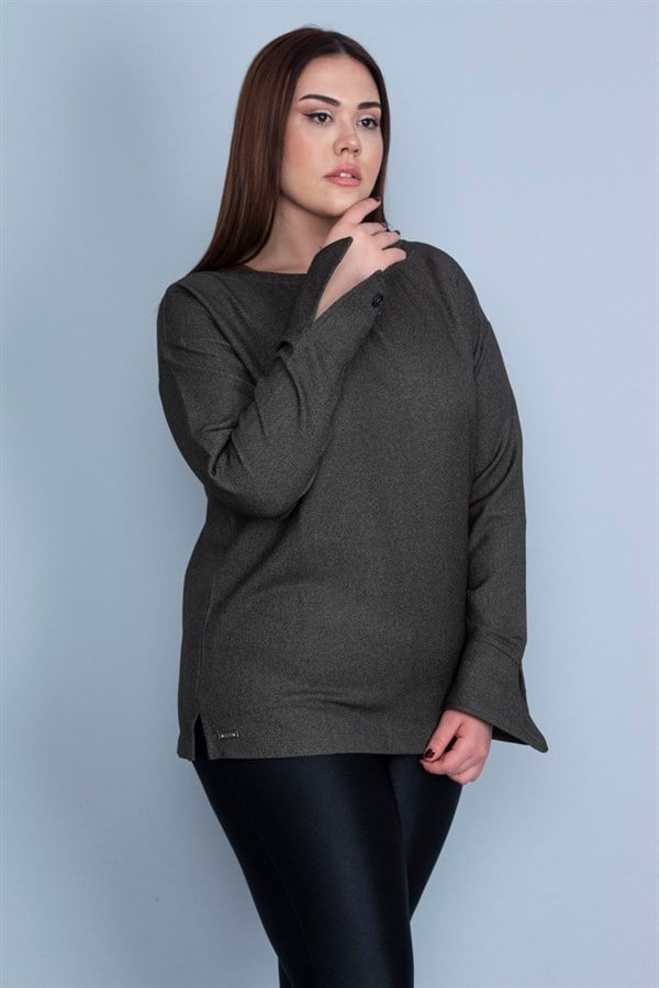 KADIN HAKİ MANŞET DETAYLI BLUZ