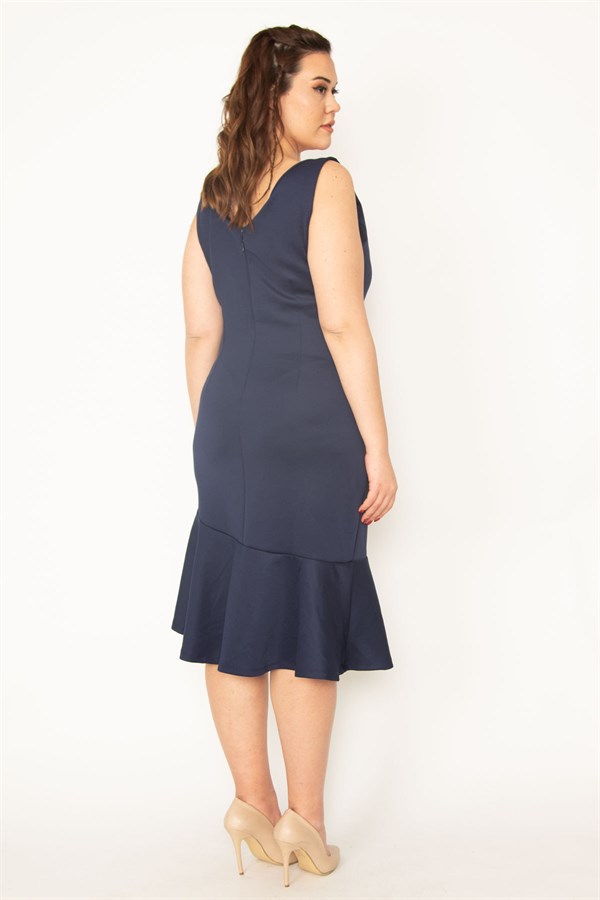 Jupe à volants bleu marine pour femme, bretelles épaisses dans le dos, fermeture éclair dissimulée