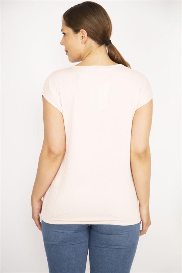 Kadın Somon Büyük Beden Önü Astarlı Tül Etek Ucu Lastikli Yaka Pileli Bluz