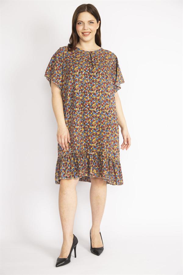 Kadın Bordo Büyük Beden Bisiklet Yakalı Etek Ucu Katlı Elbise