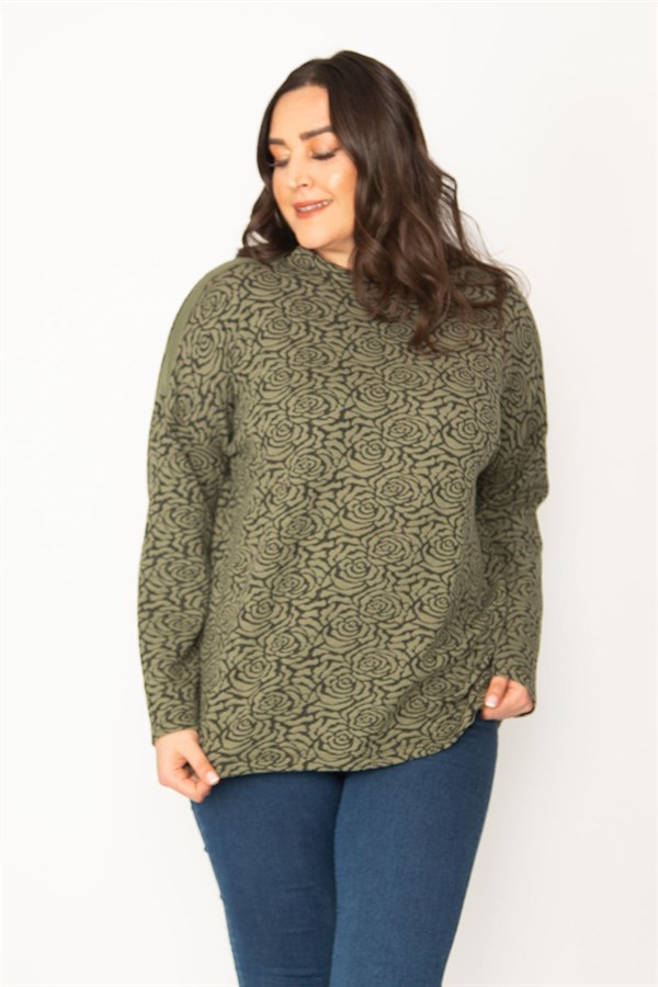 Kadın Haki Jakar Desenli Sıfır Yakalı Uzun Kollu Tunik 65N30418