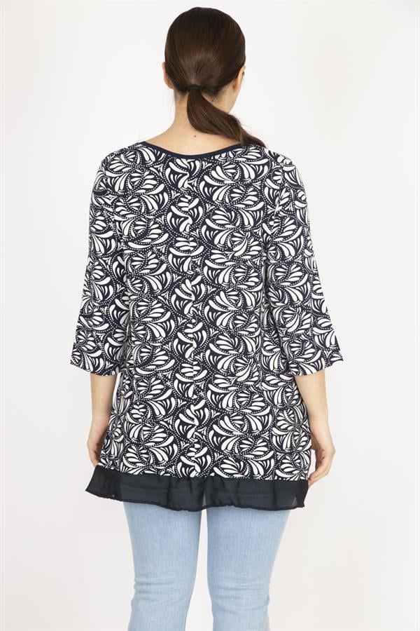 Kadın Lacivert Büyük Beden Etek Ucu Şifon Garnili Tunik