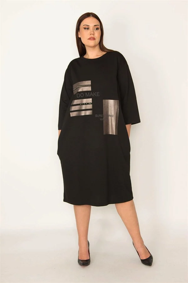 KADIN ORANJ TAŞ VE LAK DETAYLI ELBİSE