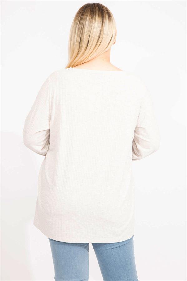 Kadın Taş Büyük Beden Kendinden Çizgili Bisiklet Yakalı Uzun Kollu Tunik 65N35646