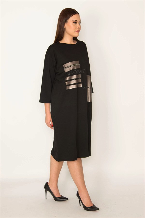 KADIN ORANJ TAŞ VE LAK DETAYLI ELBİSE