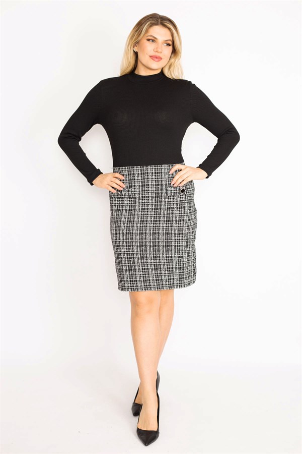 Kadın Siyah Süs Cepli Elbise 65N35024