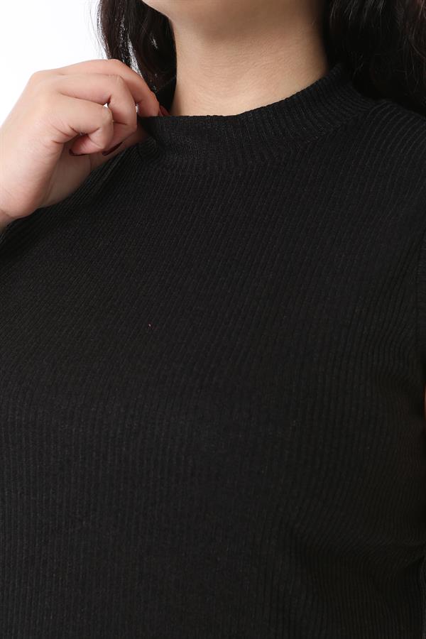 Kadın Büyük Beden Siyah Kaşkorse Kolsuz Uzun Tunik 65N38703