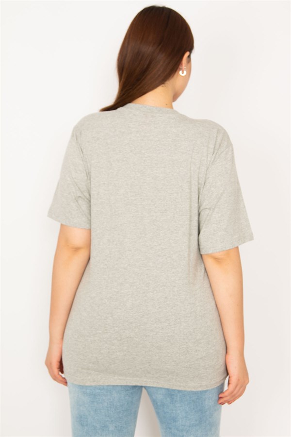 Kadın Gri Dijital Baskılı Pamuklu Kumaş Bluz 65N33273