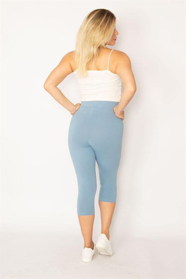 Kadın Bebe Mavisi Pamuklu Kumaş Tayt Kapri  65N34244