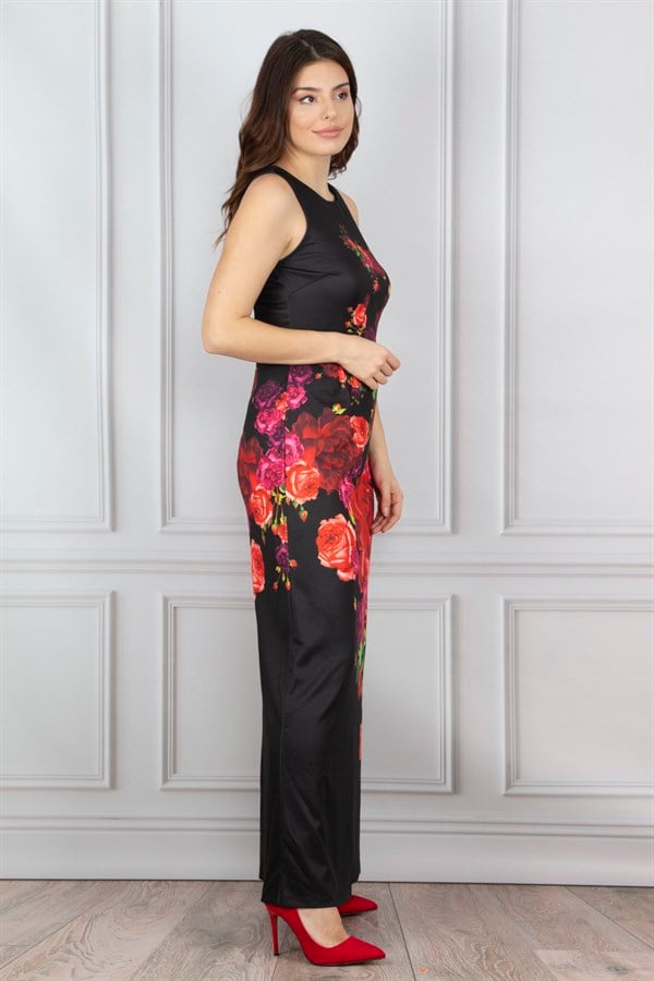 Women's Black Floral Patterned Dress 26A11200