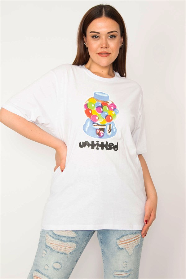 Kadın Beyaz Pamuklu Kumaş Dijital Baskılı Bluz 65N33277