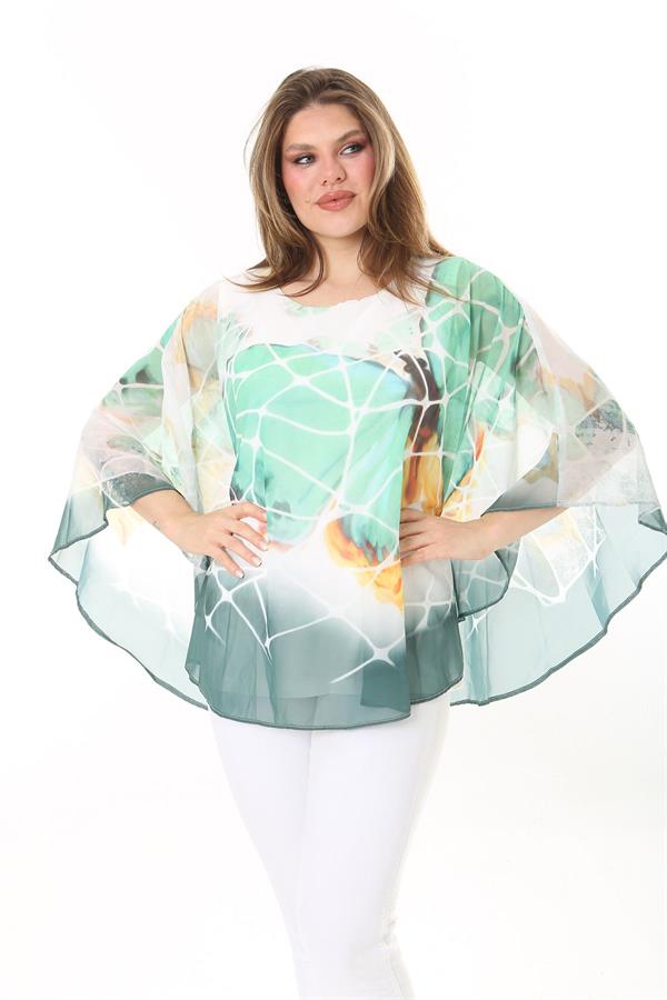 Kadın Büyük Beden Yeşil İçi Viskon Atletli Şifon Tunik 65N37912