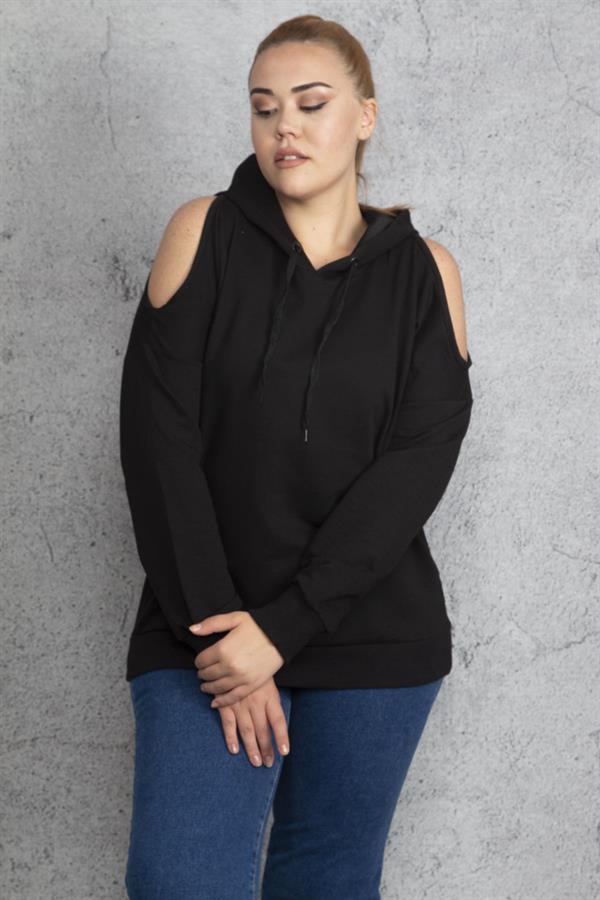 Women's Khaki Hooded Off-the-Shoulder Sweatshirt 65N18831