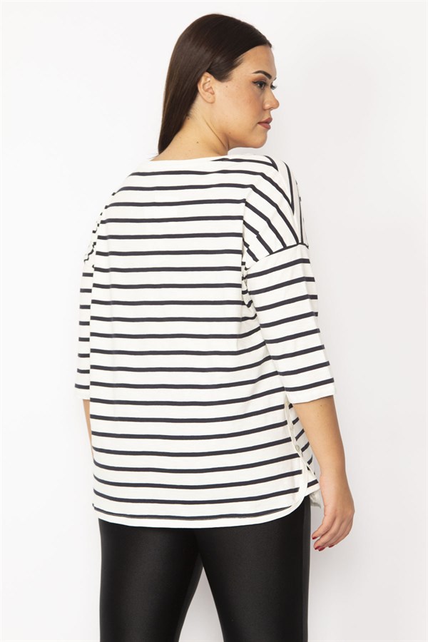 Kadın Kemik Düşük Kollu Çizgili Tunik 65N29443