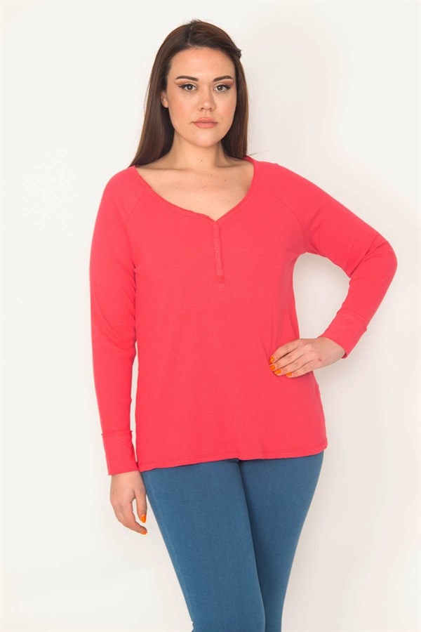 KADIN FUJYA ÖN PATI ÇITÇIT DÜĞMELİ LİKRALI BLUZ