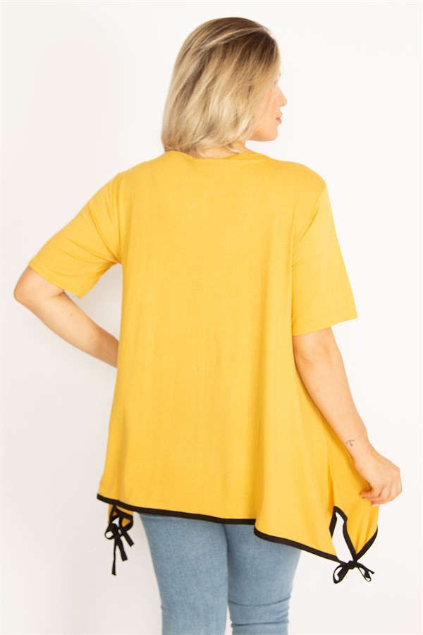 Kadın Hardal Biye Detaylı Etek Ucu Bağcıklı Tunik 65N34974