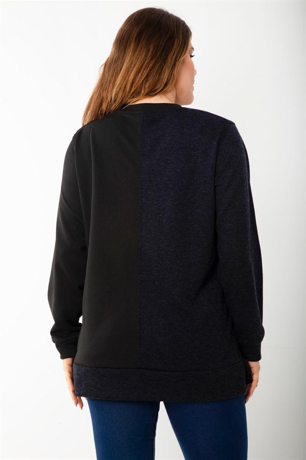 Kadın Büyük Beden Hardal Dueble Face Kumaş Renk Kombinli Sweatshirt 65N37124