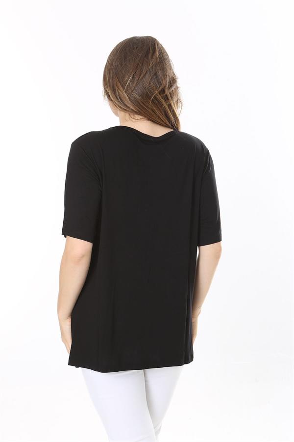 Kadın Büyük Beden Siyah Taş Detaylı Bluz 65N37802
