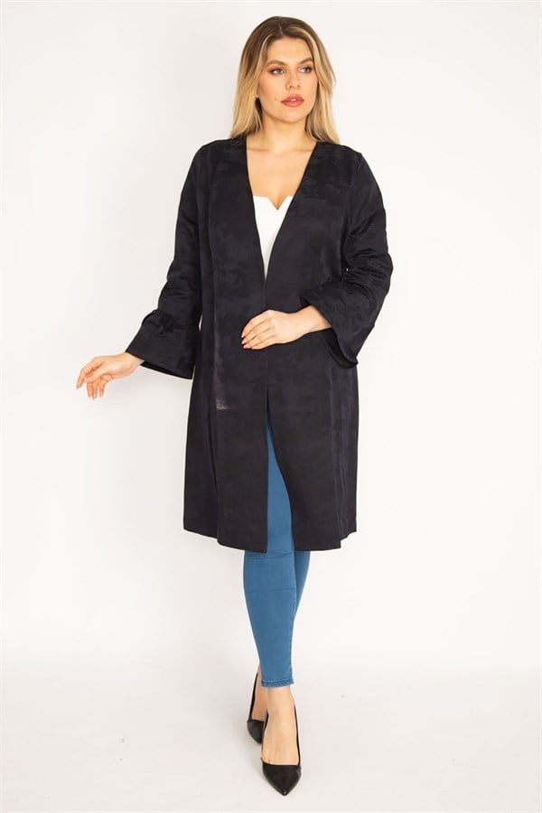 Kadın Lacivert Flok Baskılı Astarsız Ceket 65N35230