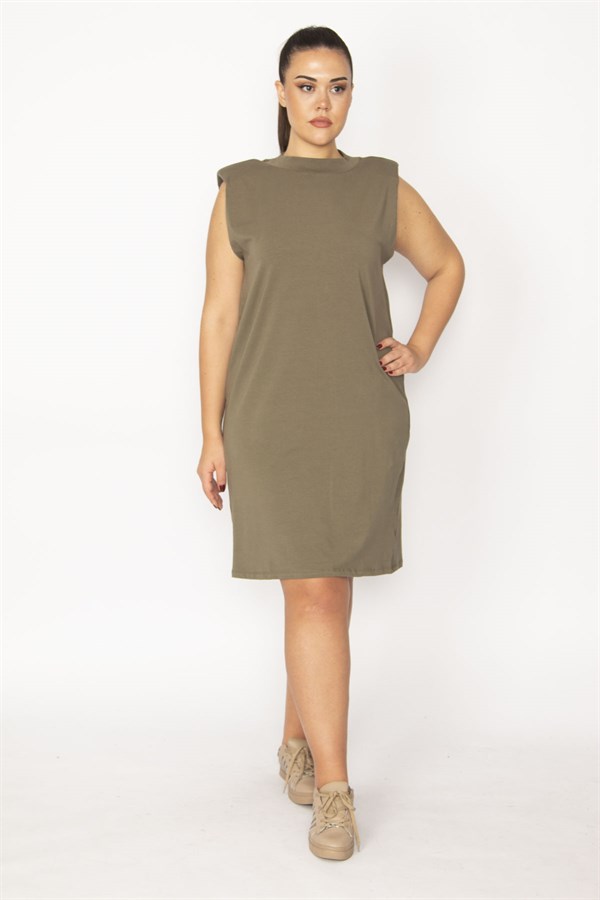 Kadın Haki Pamuklu Kumaş Omuzları Vatkalı Spor Elbise 65N29430