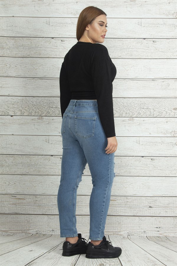 Kadın Mavi Yırtık Detaylı Kot Pantolon 65N23016