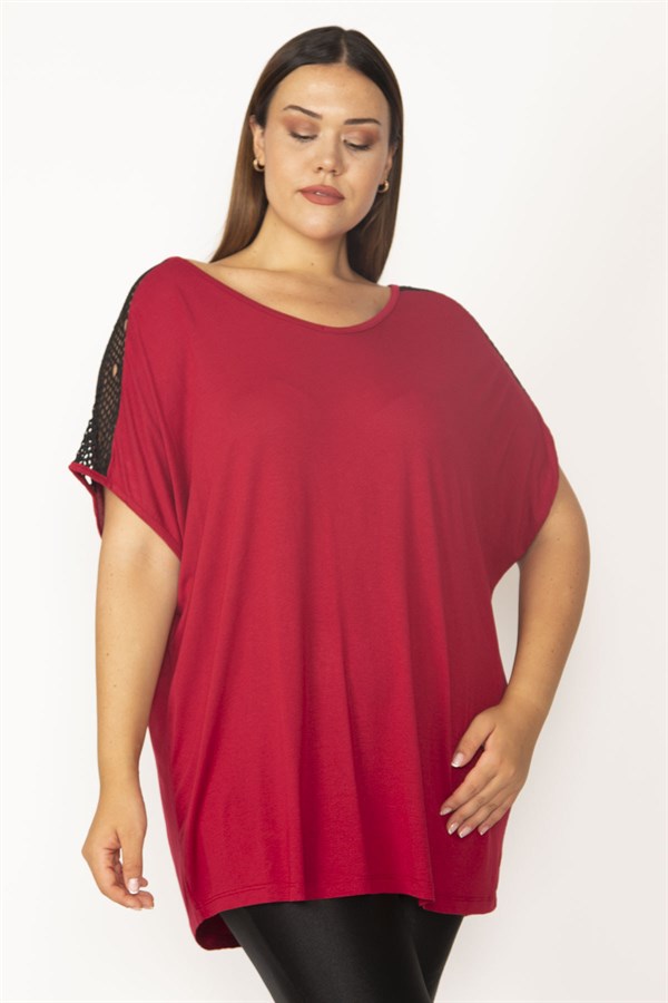 Kadın Bordo Omuz Dantelli V Yakalı Viskon Bluz 65N27507