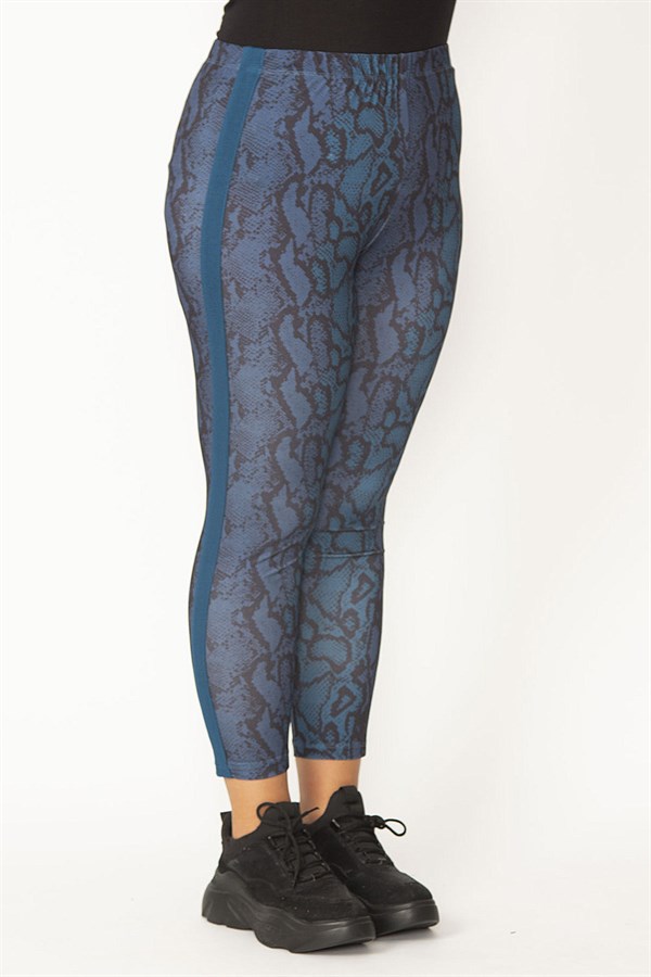 Kadın Petrol Yan Şeritli Desenli Tayt Pantolon 65N27937