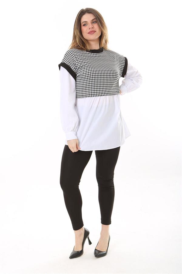 Kadın Büyük Beden Beyaz Kazayağı Ve Poplin Kombinli Tunik 65N37577