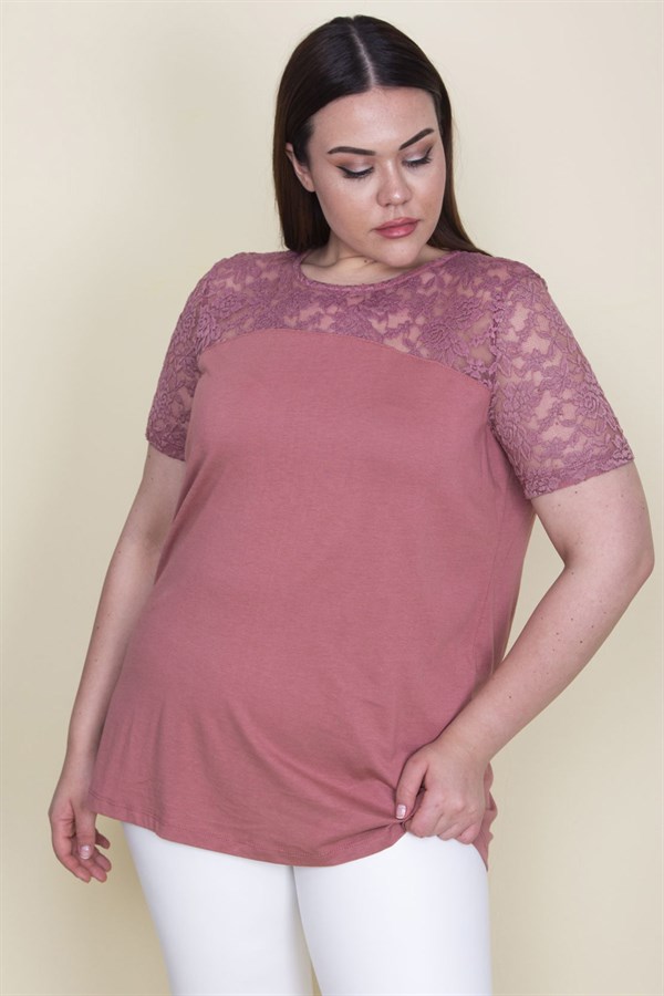 Kadın Pudra Roba Ve Kolları Dantel Detaylı Bluz 65N23574