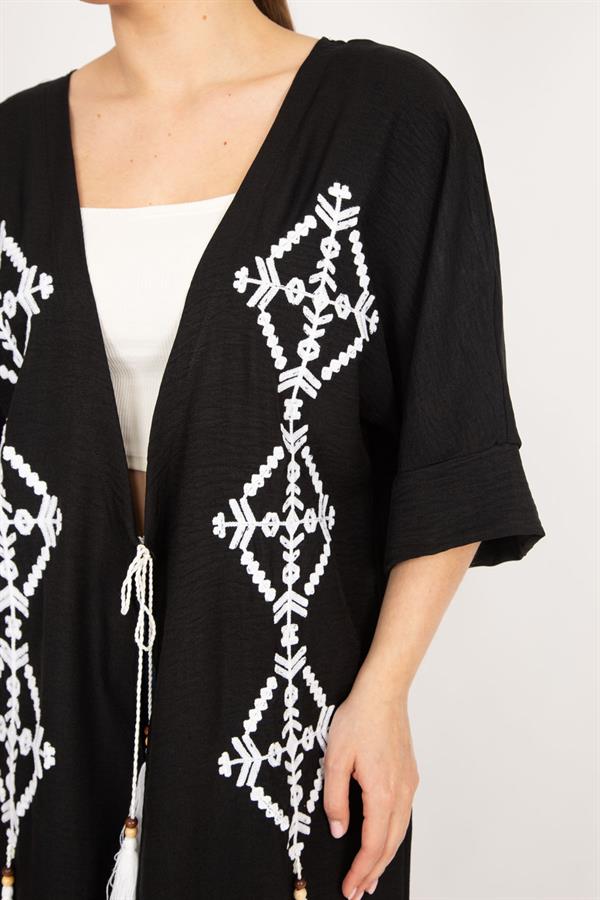 Women's Orange Plus Size Embroidered Detailed Cape