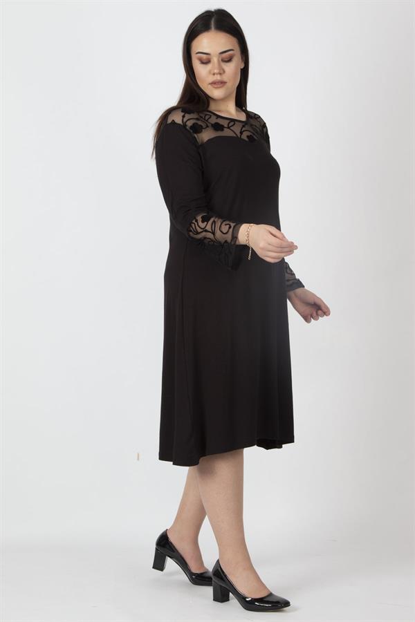 Kadın Siyah Dantel Detaylı Elbise 65N16219