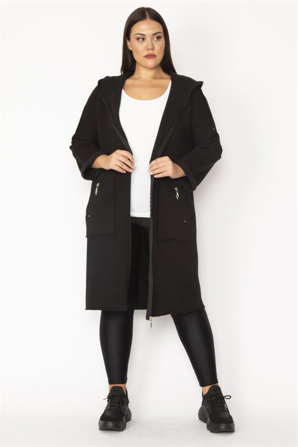 Kadın Füme Fermuar Ve Kapşon Detaylı Kaban 65N28345