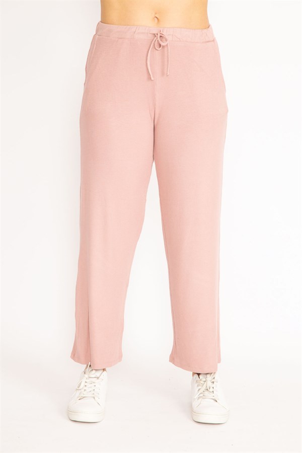 Kadın Bebe Mavisi Kendinden Çizgili Bel Bağcıklı Pantolon 65N35103