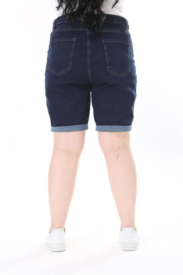 Kadın Büyük Beden Lacivert 5 Cepli Skınny Kot Şort 65N38069