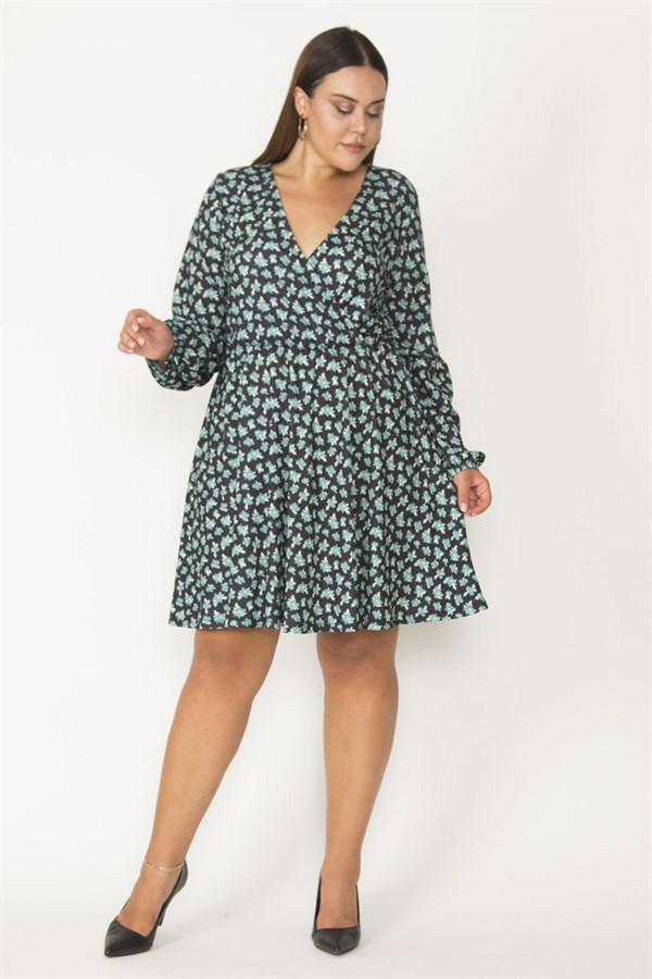 Kadın Siyah Anvelop Yakalı Kol Ağzı Ve Beli Lastik Detaylı Elbise 65N27422