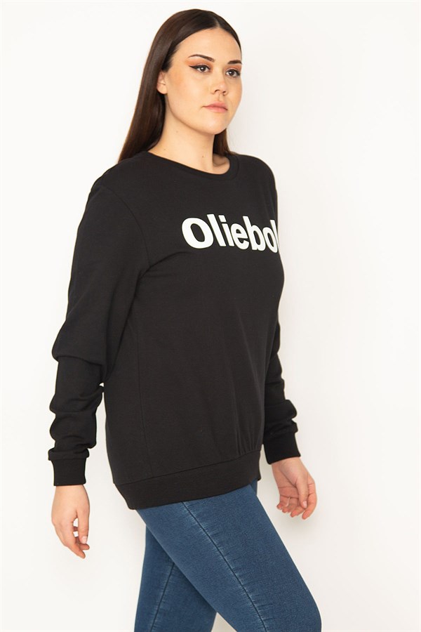 Kadın Siyah Ön Baskılı Sweatshirt 65N31485