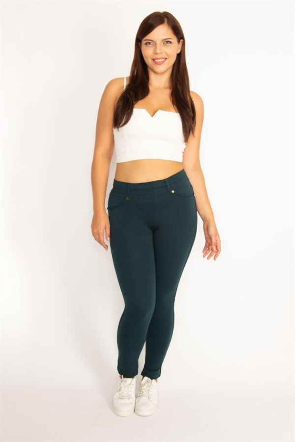 Kadın Kahve Ön Süs Ve Arka Cepli Tayt  65N34534