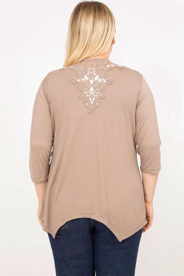 Kadın Vizon Büyük Beden Sırtı Dantel Detaylı Kapri Kollu Hırka 65N35780