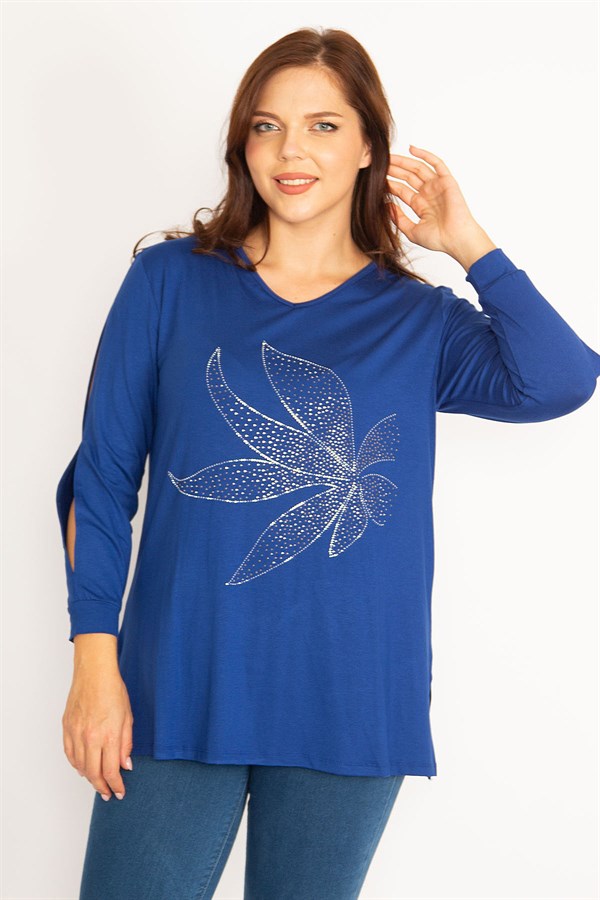 Kadın Bordo Kol Dekolteli Taş Detaylı Bluz 65N34764