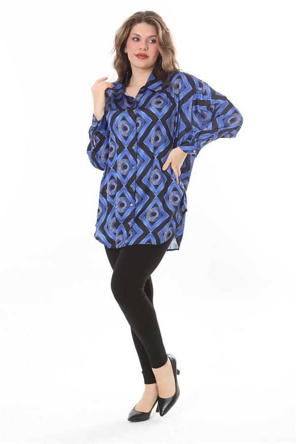 Kadın Büyük Beden Pembe Ön Düğmeli Saten Bluz 65N38017