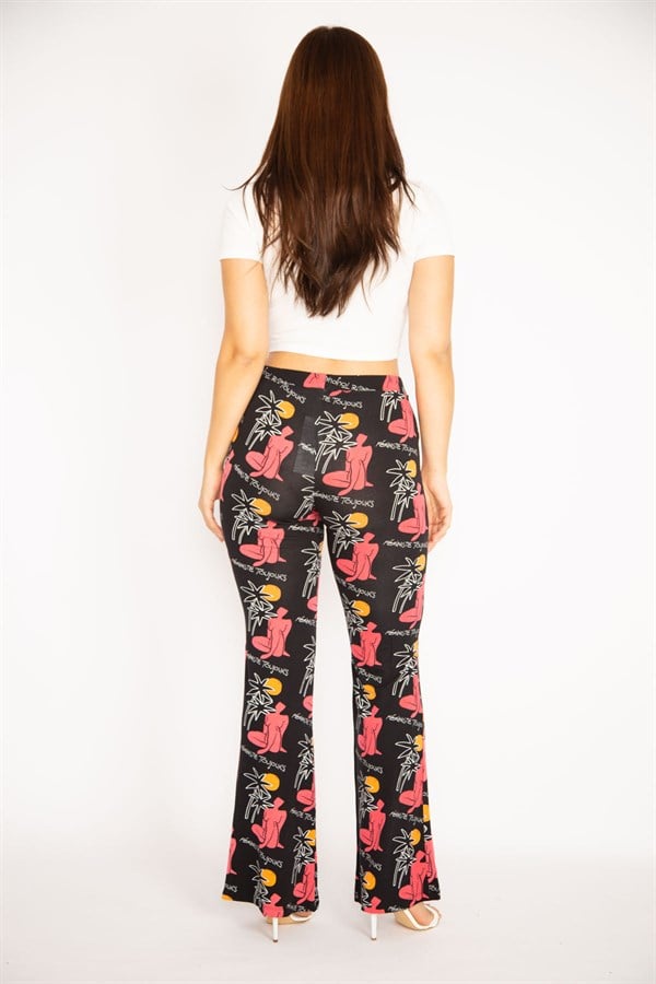 Kadın Renkli Geniş Paçalı Desenli Viskon Tayt 65N34885